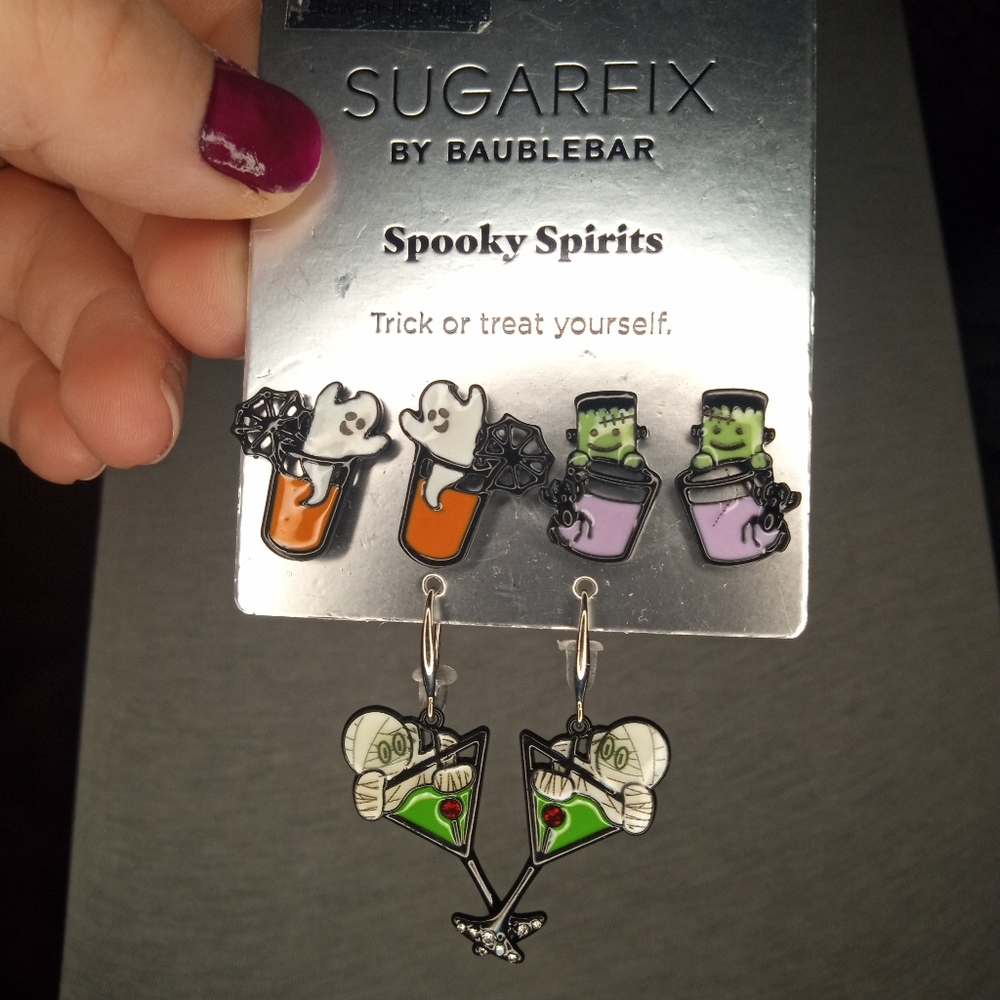 3/$35 Sugarfix by Baublebar Halloween Glow In The Dark Drink Earring Set